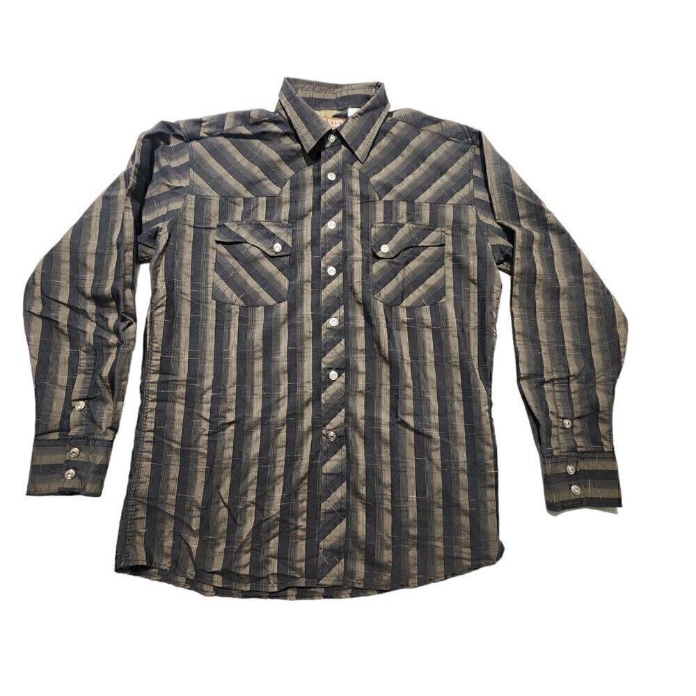 Maxini Men's Western Long Sleeve Snap‎ Button Up Stripe Shirt Large